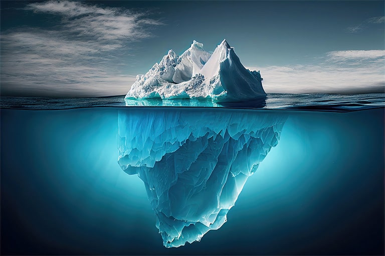 Iceberg above and below water