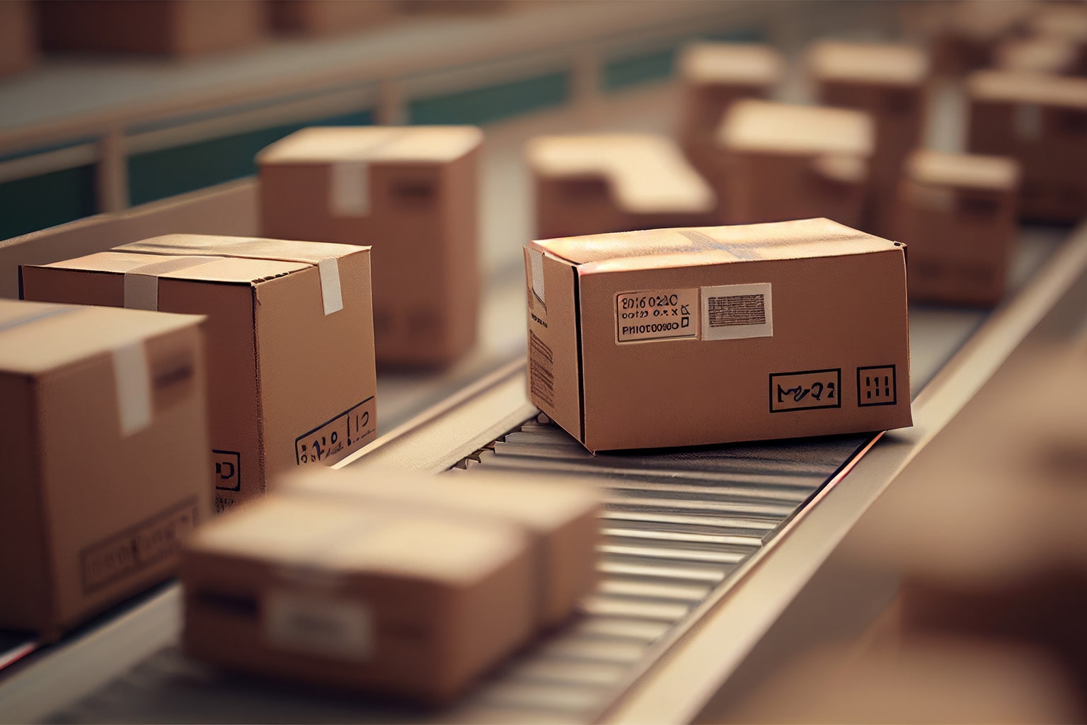 Shipping boxes in a distribution warehouse